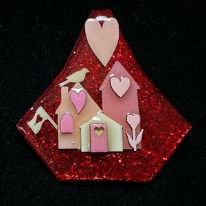 House Pins By Lucinda Valentine Heart Pink Red & Glitter